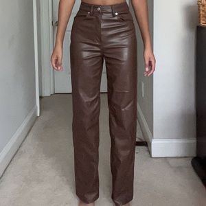 H&M High Waist “Leather” Pants Brown